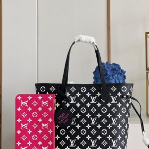 Louis Vuitton Neverfull MM Monogram Empreinte Black / White For Women, Women’s Handbags, Tote Bags 31cm LV M46103