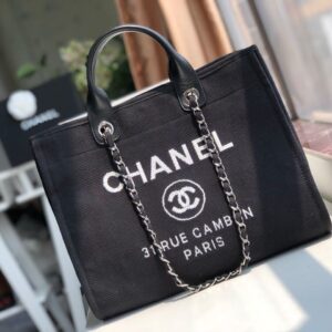 Chanel Deauville Tote 38cm Twill Canvas Bag Fall/Winter Collection Black/White