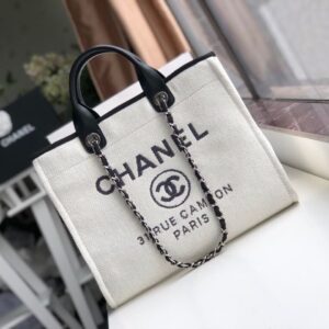 Chanel Deauville Tote 38cm Twill Canvas Bag Fall/Winter Collection White/Black