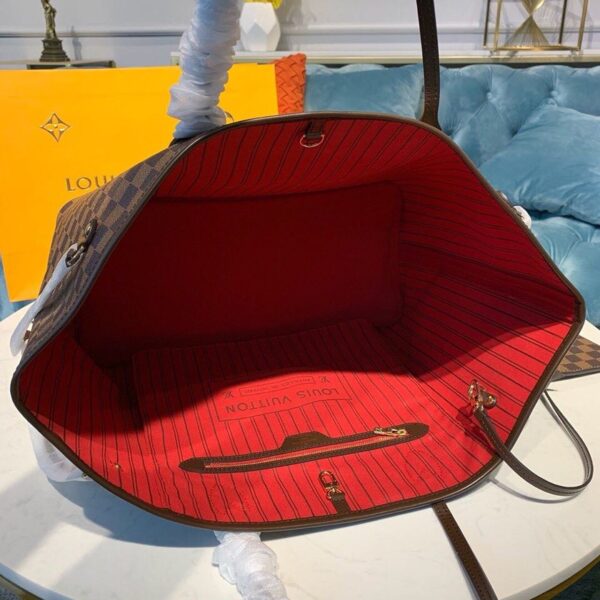 Louis Vuitton Neverfull GM Bag 40cm Damier Ebene Canvas Fall/Winter Collection N41357, Red - Image 9