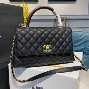 Chanel Coco Handle Quilted Lizard Handle Bag 30cm Caviar Leather Gold Hardware Spring/Summer Act 1 Collection, Black