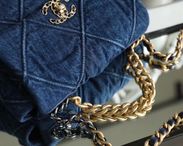 Chanel 19 Flap Bag 26cm Goatskin Leather Spring/Summer Act 1 Collection, Blue Jean - Image 4