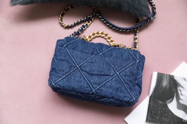 Chanel 19 Flap Bag 26cm Goatskin Leather Spring/Summer Act 1 Collection, Blue Jean - Image 9