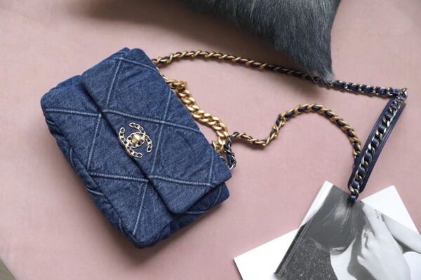 Chanel 19 Flap Bag 26cm Goatskin Leather Spring/Summer Act 1 Collection, Blue Jean - Image 10
