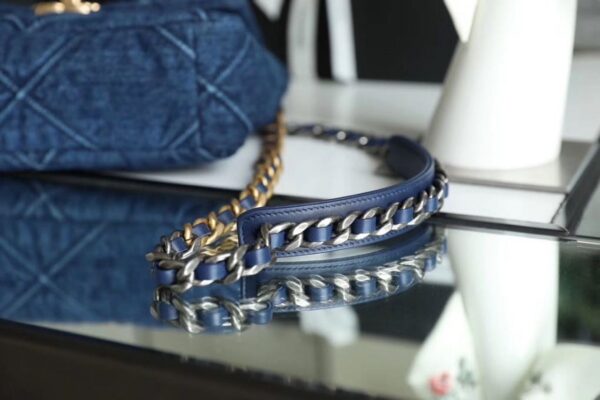 Chanel 19 Flap Bag 26cm Goatskin Leather Spring/Summer Act 1 Collection, Blue Jean - Image 8