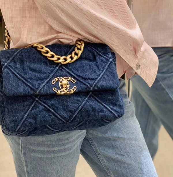 Chanel 19 Flap Bag 26cm Goatskin Leather Spring/Summer Act 1 Collection, Blue Jean - Image 11