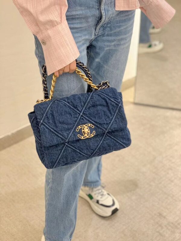 Chanel 19 Flap Bag 26cm Goatskin Leather Spring/Summer Act 1 Collection, Blue Jean - Image 13