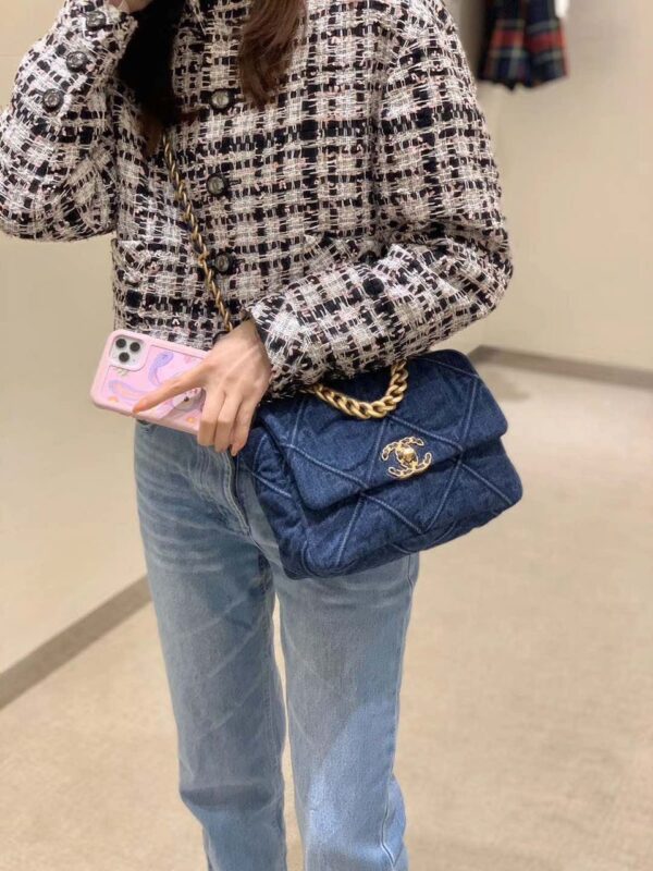 Chanel 19 Flap Bag 26cm Goatskin Leather Spring/Summer Act 1 Collection, Blue Jean - Image 18