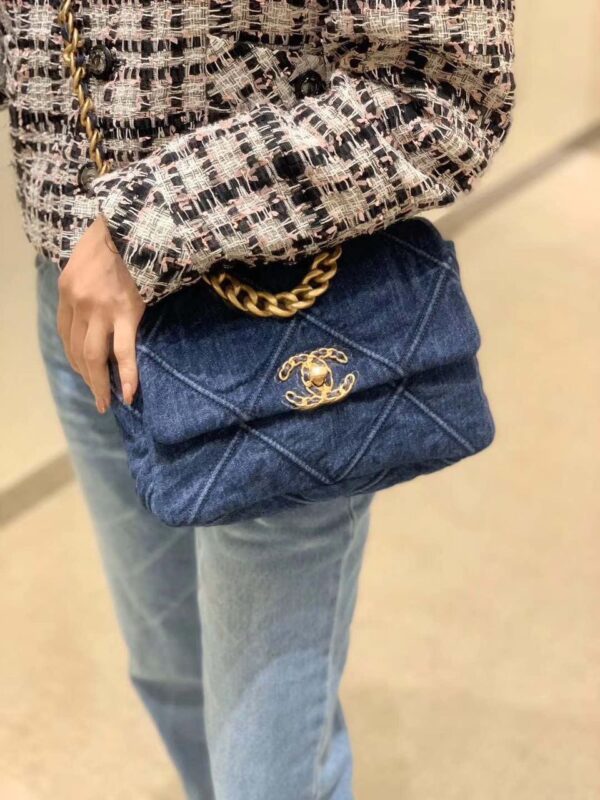Chanel 19 Flap Bag 26cm Goatskin Leather Spring/Summer Act 1 Collection, Blue Jean - Image 16
