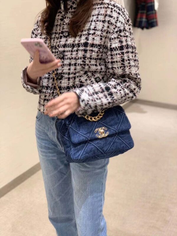 Chanel 19 Flap Bag 26cm Goatskin Leather Spring/Summer Act 1 Collection, Blue Jean - Image 19