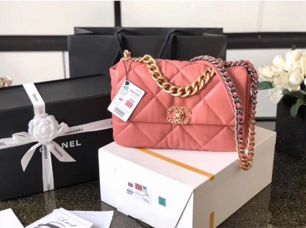 Chanel 19 Flap Bag 26cm Goatskin Leather Spring/Summer Act 1 Collection, Salmon Pink - Image 8