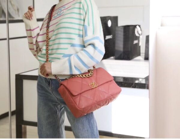 Chanel 19 Flap Bag 26cm Goatskin Leather Spring/Summer Act 1 Collection, Salmon Pink - Image 24