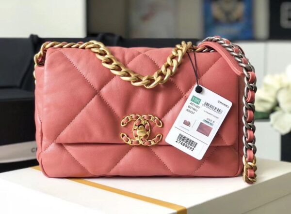 Chanel 19 Flap Bag 26cm Goatskin Leather Spring/Summer Act 1 Collection, Salmon Pink - Image 12
