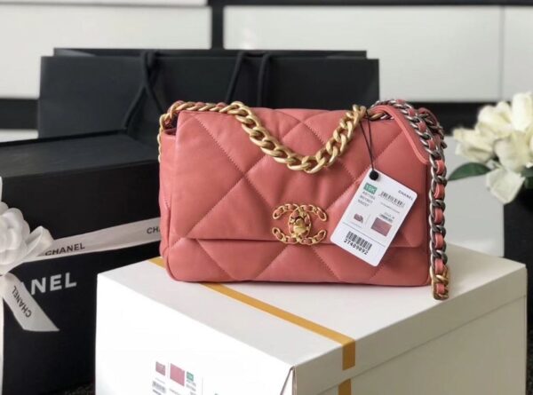 Chanel 19 Flap Bag 26cm Goatskin Leather Spring/Summer Act 1 Collection, Salmon Pink - Image 30