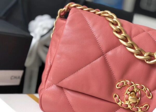 Chanel 19 Flap Bag 26cm Goatskin Leather Spring/Summer Act 1 Collection, Salmon Pink - Image 16
