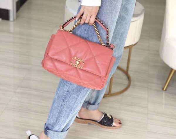 Chanel 19 Flap Bag 26cm Goatskin Leather Spring/Summer Act 1 Collection, Salmon Pink - Image 40
