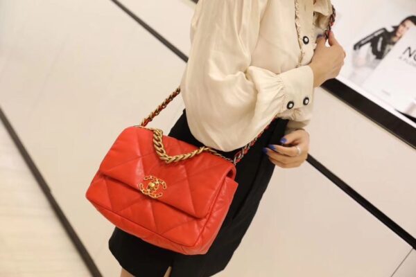 Chanel 19 Flap Bag 26cm Goatskin Leather Spring/Summer Act 1 Collection, Red - Image 15