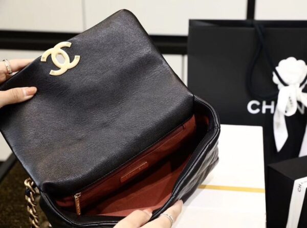 Chanel 19 Flap Bag 26cm Goatskin Leather Spring/Summer Act 1 Collection, Black - Image 7
