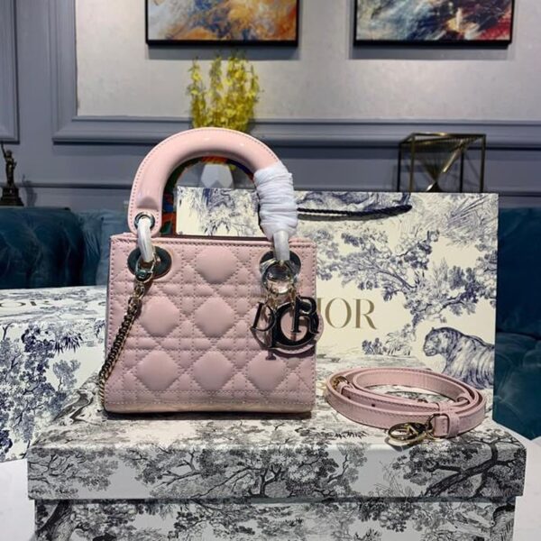 Christian Dior Mini Lady Dior Bag 18cm with Chain Gold Hardware Patent Leather Spring/Summer Collection, Light Pink - Image 2