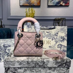 Christian Dior Mini Lady Dior Bag 18cm with Chain Gold Hardware Patent Leather Spring/Summer Collection, Light Pink