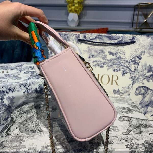 Christian Dior Mini Lady Dior Bag 18cm with Chain Gold Hardware Patent Leather Spring/Summer Collection, Light Pink - Image 4