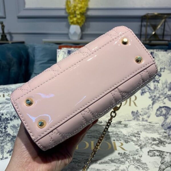 Christian Dior Mini Lady Dior Bag 18cm with Chain Gold Hardware Patent Leather Spring/Summer Collection, Light Pink - Image 8