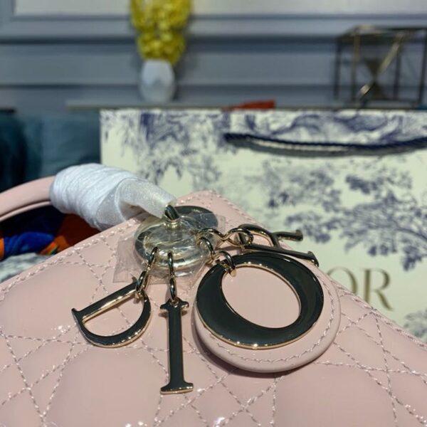 Christian Dior Mini Lady Dior Bag 18cm with Chain Gold Hardware Patent Leather Spring/Summer Collection, Light Pink - Image 6
