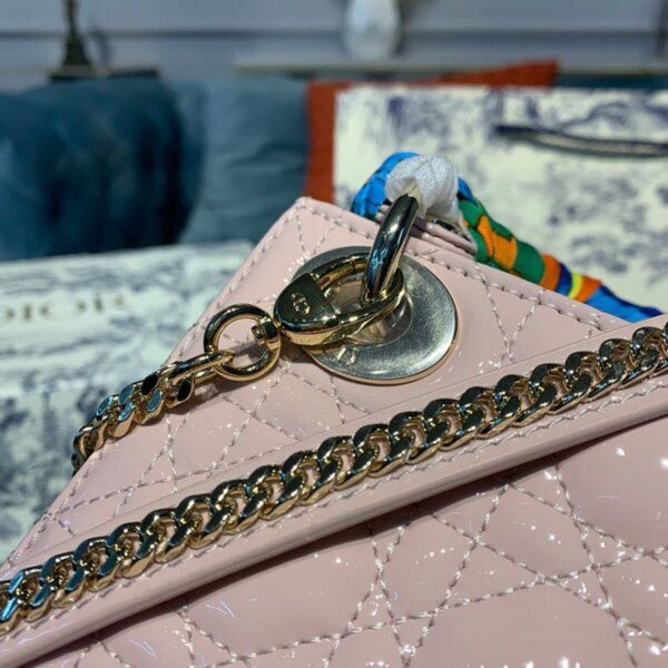 Christian Dior Mini Lady Dior Bag 18cm with Chain Gold Hardware Patent Leather Spring/Summer Collection, Light Pink - Image 7