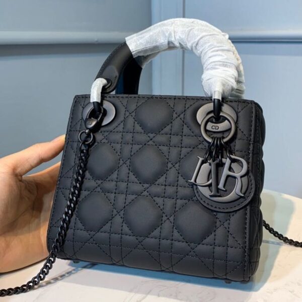 Christian Dior Mini Lady Dior Bag 18cm with Chain Matte Hardware Lambskin Leather Spring/Summer Collection Black - Image 4