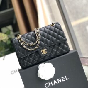Chanel Classic Flap Bag 25cm Gold Hardware Lambskin Leather Spring/Summer Collection Black