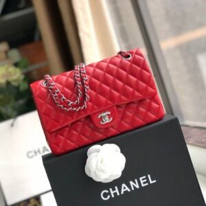 Chanel Classic Flap Bag 25cm Silver Hardware Lambskin Leather Spring/Summer Collection Red