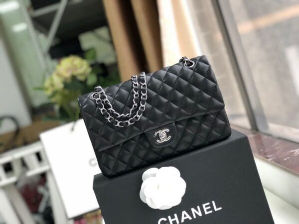 Chanel Classic Flap Bag 25cm Silver Hardware Lambskin Leather Spring/Summer Collection Black - Image 2