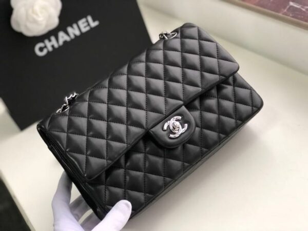 Chanel Classic Flap Bag 25cm Silver Hardware Lambskin Leather Spring/Summer Collection Black - Image 3