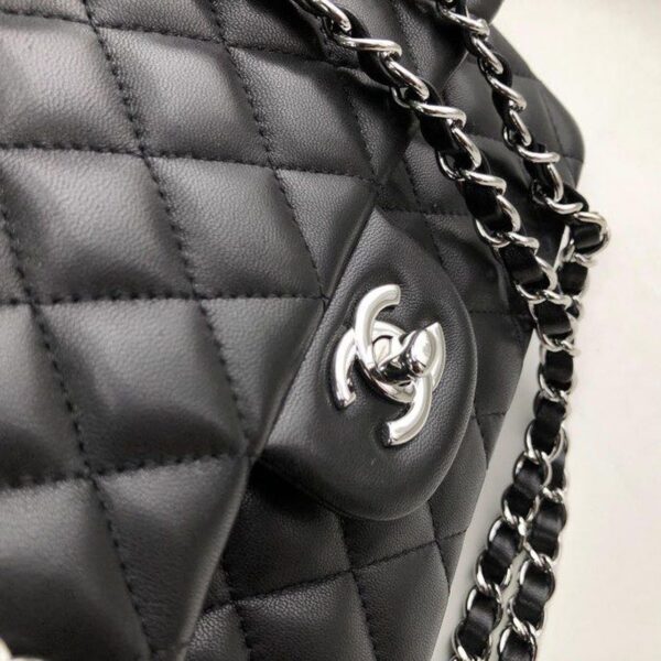 Chanel Classic Flap Bag 25cm Silver Hardware Lambskin Leather Spring/Summer Collection Black - Image 9