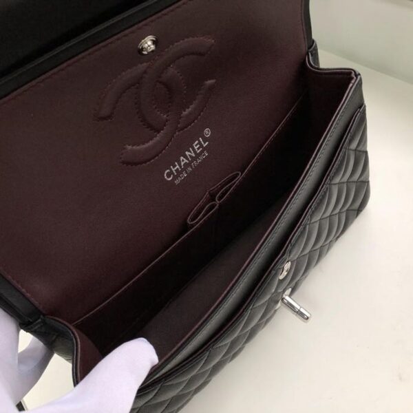 Chanel Classic Flap Bag 25cm Silver Hardware Lambskin Leather Spring/Summer Collection Black - Image 6