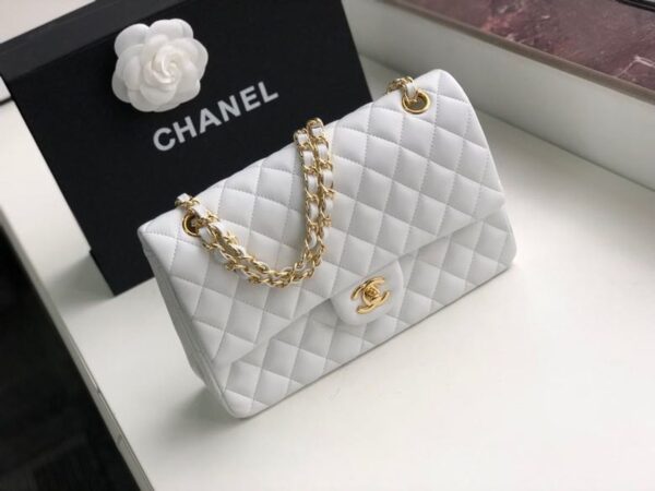 Chanel Classic Flap Bag 25cm Gold Hardware Lambskin Leather Spring/Summer Collection White - Image 5