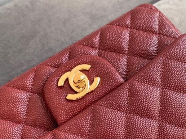 Chanel Classic Flap Bag 20cm Gold Hardware Caviar Leather Spring/Summer Collection Burgundy - Image 5