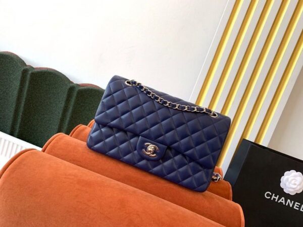 Chanel Classic Flap Bag Silver Hardware Lambskin Leather Spring/Summer Collection Navy Blue - Image 2