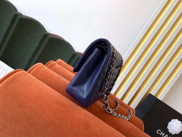 Chanel Classic Flap Bag Silver Hardware Lambskin Leather Spring/Summer Collection Navy Blue - Image 5