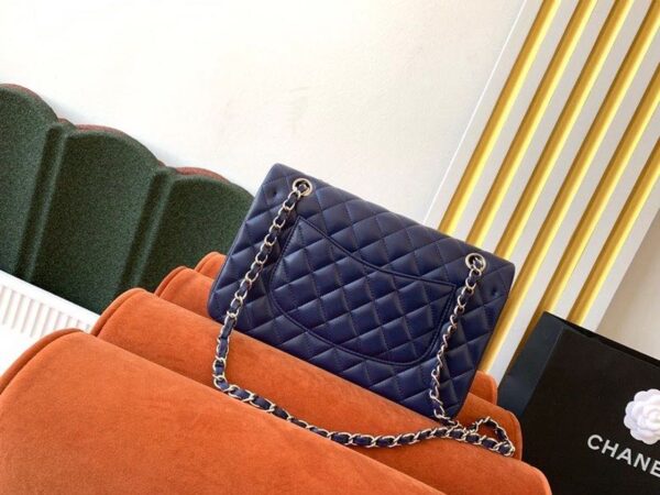 Chanel Classic Flap Bag Silver Hardware Lambskin Leather Spring/Summer Collection Navy Blue - Image 7
