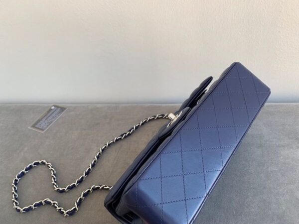 Chanel Classic Flap Bag Silver Hardware Lambskin Leather Spring/Summer Collection Navy Blue - Image 3
