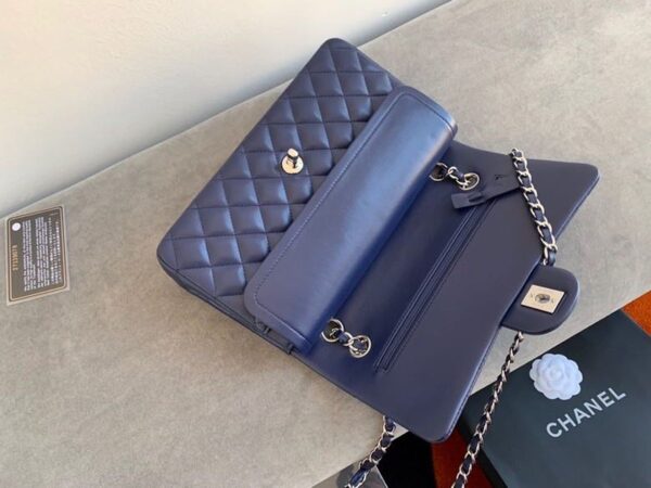 Chanel Classic Flap Bag Silver Hardware Lambskin Leather Spring/Summer Collection Navy Blue - Image 6