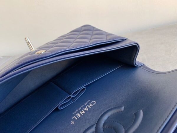Chanel Classic Flap Bag Silver Hardware Lambskin Leather Spring/Summer Collection Navy Blue - Image 4