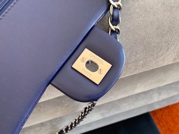 Chanel Classic Flap Bag Silver Hardware Lambskin Leather Spring/Summer Collection Navy Blue - Image 10