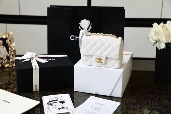 Chanel Classic Mini Flap Bag 17cm Gold Hardware Caviar Leather Spring/Summer Collection White - Image 5