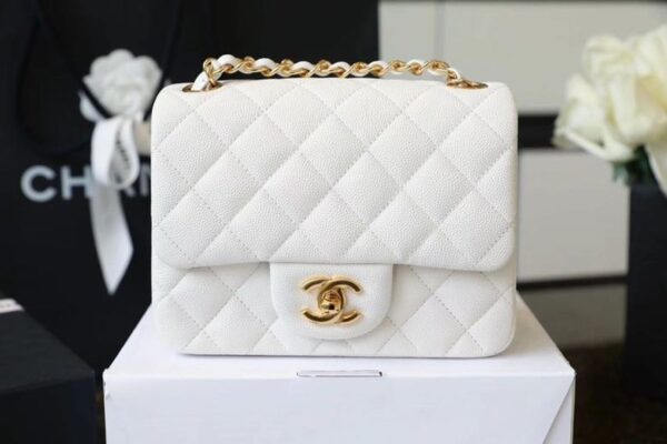 Chanel Classic Mini Flap Bag 17cm Gold Hardware Caviar Leather Spring/Summer Collection White - Image 2