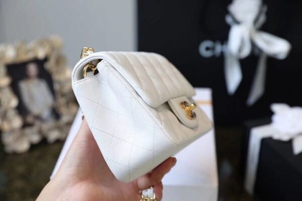 Chanel Classic Mini Flap Bag 17cm Gold Hardware Caviar Leather Spring/Summer Collection White - Image 8