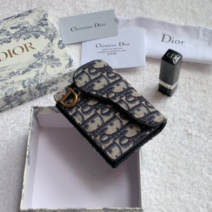 Christian Dior Saddle Flap Card Holder Black Wallet 11cm