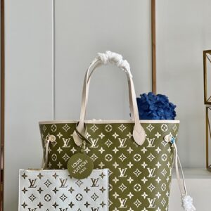 Louis Vuitton Neverfull MM Monogram Empreinte Kaki / Beige For Women, Women’s Handbags, Tote Bags 31cm LV M46102