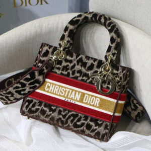 Christian Dior Medium Lady D-Lite Bag 24cm Leopard Brown
